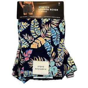 NWT AMERICAN EAGLE Stretch Lounge Boxer Underwear Sz M Navy Blue Leaves